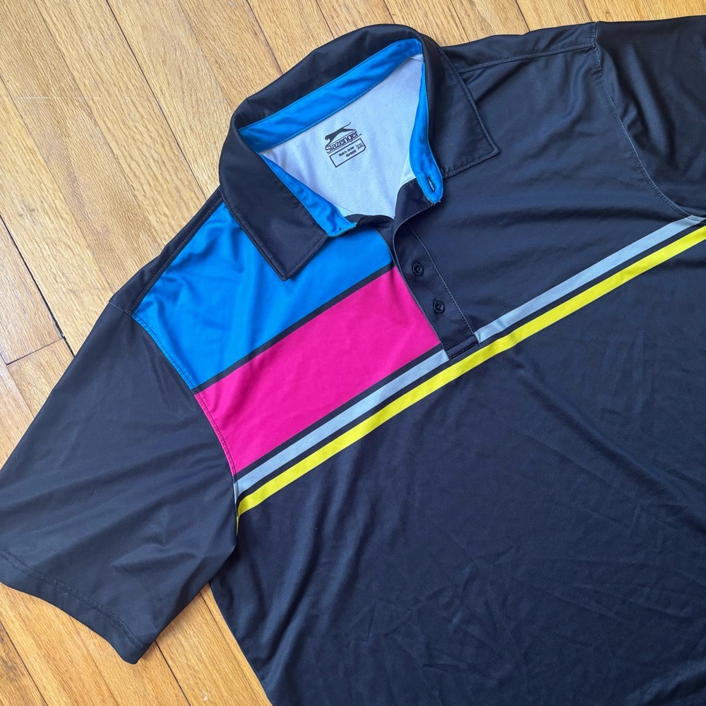 Slazenger Men’s XXL Golf Polo Performance Shirt Black Pink Blue Short Sleeve